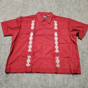 Haband Guayabera Shirt Mens 3XL Red Embroidered Short Sleeve Hawaiian theme